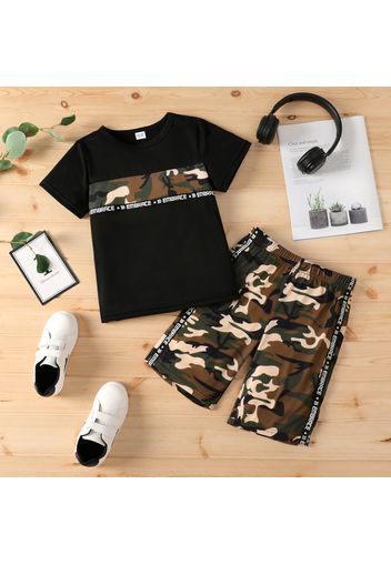 2pcs Kid Boy Letter Camouflage Print Short-sleeve Tee and Elasticized Shorts Set