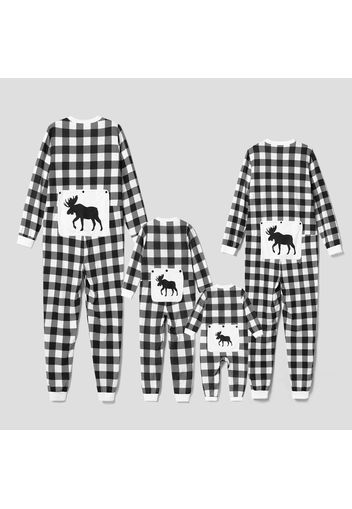 Family Matching Reindeer Print Plaid Long-sleeve Onesies Pajamas Sets (Flame Resistant)