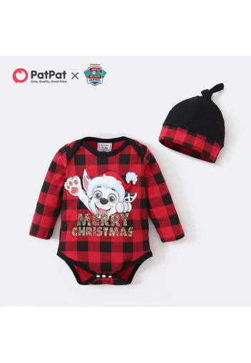 PAW Patrol 2-piece Little Boy/Girl Christmas Cotton Plaid Bodysuit and Hat