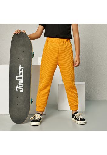 Kid Girl Solid Color Textured Elasticized Casual Pants