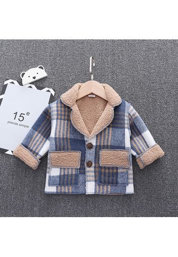 Baby Plaid Lapel Long-sleeve Fleece Coat Jacket