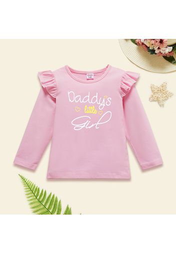 Toddler Girl Graphic Letter and Heart Print Ruffled Long-sleeve Tee