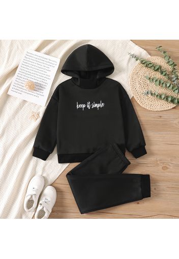 2-piece Kid Girl Letter Print Fleece Lined Hoodie Sweatshirt and Solid Color Pants Set