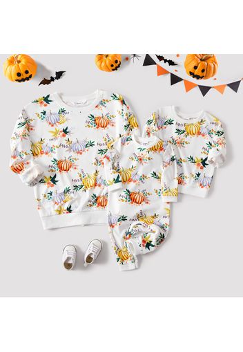 Halloween Allover Pumpkin Print Long-sleeve Pullover Sweatshirts for Mom and Me