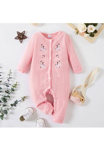 Baby Girl Embroidered Solid Long-sleeve Jumpsuit