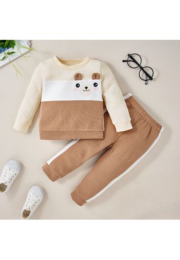 2pcs Baby Boy Cartoon Animal Print Colorblock Long-sleeve Sportswear Top and Trousers Set