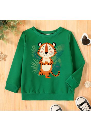 Toddler Graphic Tiger and Plant Print Long-sleeve Pullover