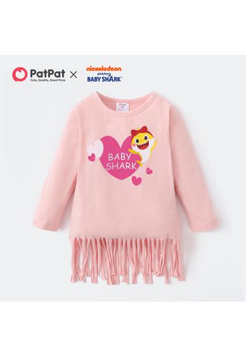 Baby Shark Toddler Girl Heart Print Tassel Cotton Sweatshirt