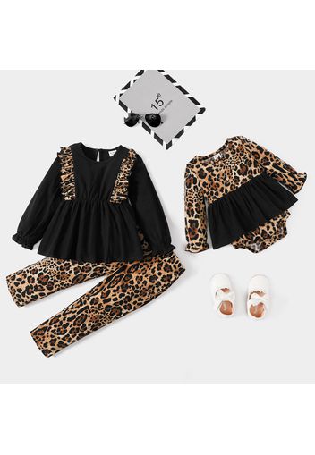 Sibling Matching Contrast Leopard Print Long-sleeve Sets