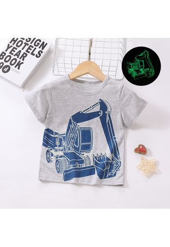 Toddler Boy Playful Luminous Vehicle Excavator Print Short-sleeve Tee