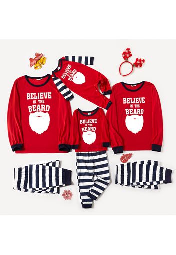 Christmas Letter Print Red Family Matching Long-sleeve Striped Pajamas Sets (Flame Resistant)