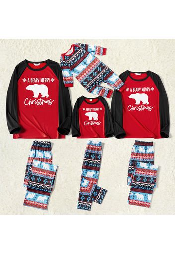 Christmas Polar Bear and Letter Print Colorblock Family Matching Raglan Long-sleeve Pajamas Sets (Flame Resistant)