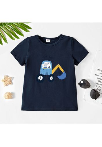 Toddler Boy Graphic Mouse and Excavator and Letter Print Short-sleeve Tee