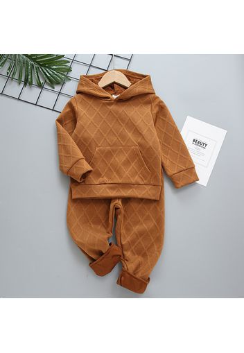 2-piece Toddler Boy Textured Pocket Design Hoodie Sweatshirt and Brown Pants Set