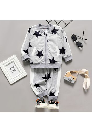 2-piece Toddler Boy Stars Print Zipper Bomber Jacket and Pants Set