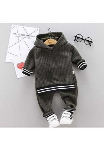 2-piece Toddler Girl/Boy Striped Knit Hoodie and Elasticized Pants Set