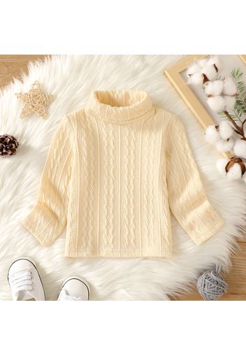 Baby Boy/Girl Solid Turtleneck Long-sleeve Cable Knit Pullover Sweater