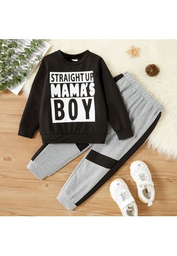 2-piece Toddler Boy Letter Print Pullover Sweatshirt and Colorblock Pants Set