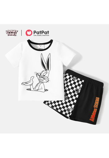 Looney Tunes 2pcs Toddler Boy Short-sleeve White Tee and Letter Print Plaid Shorts Set