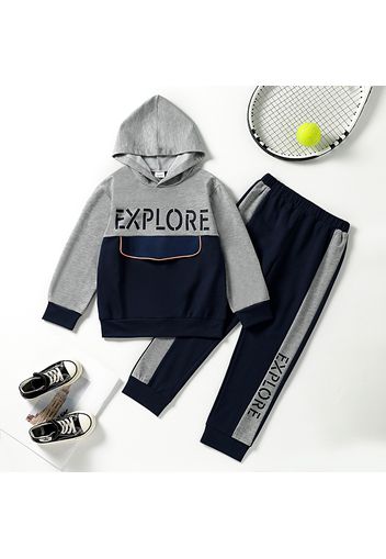 2-piece Kid Boy Letter Print Colorblock Hoodie Sweatshirt and Pants Set