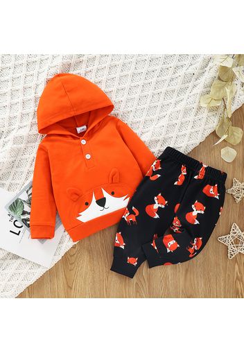 2pcs Baby Cartoon Fox Print 3D Ears Long-sleeve Hoodie and Trousers Set