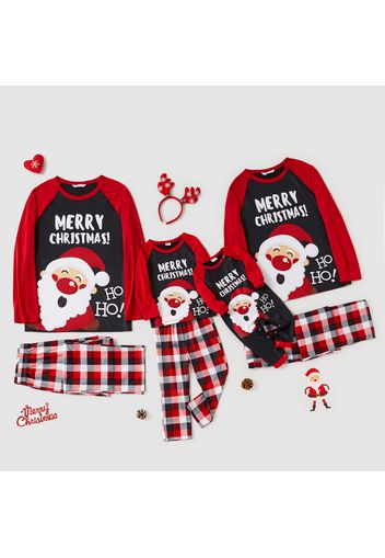 Christmas Cartoon Santa and Letter Print Red Family Matching Long-sleeve Pajamas Sets (Flame Resistant)