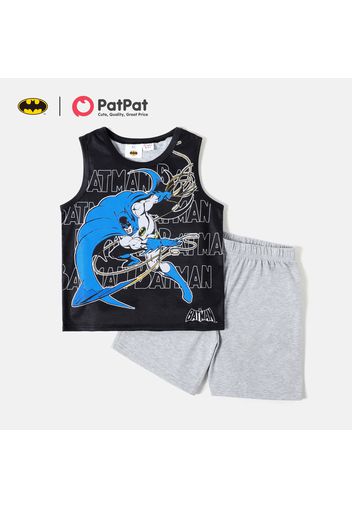 Batman 2pcs Kid Boy Letter Print Tank Top and Elasticized Gray Shorts Set