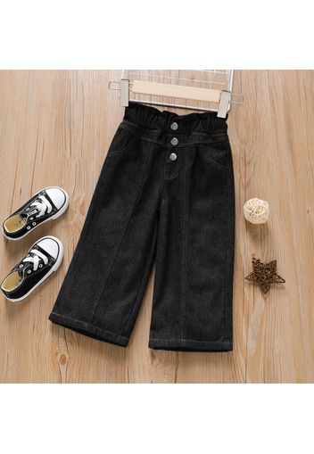 Toddler Girl Button Design Wide Leg Black Denim Jeans