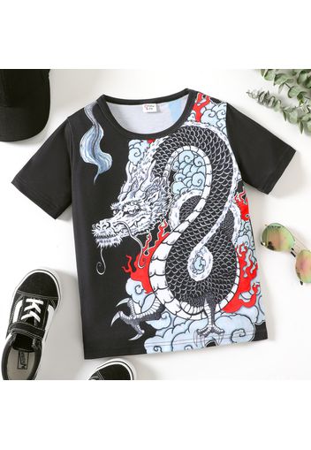 Kid Boy Dragon Print Short-sleeve Black Tee