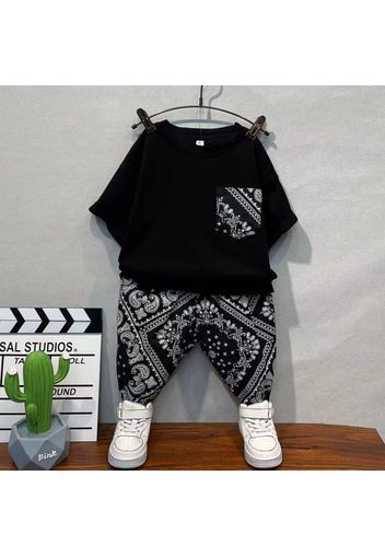 2pcs Toddler Boy Boho Exotic Pocket Design Tee and Panta Set