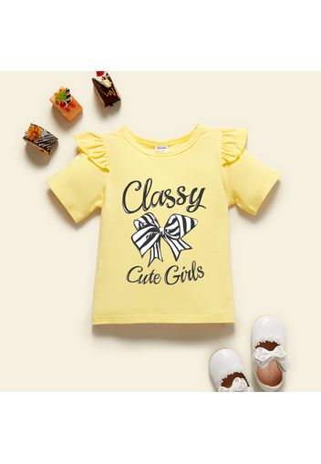 Toddler Graphic Bowknot and Letter Print Ruffled Short-sleeve Tee