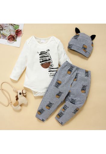 100% Cotton 3pcs Lion Print Long-sleeve Yellow Baby Set