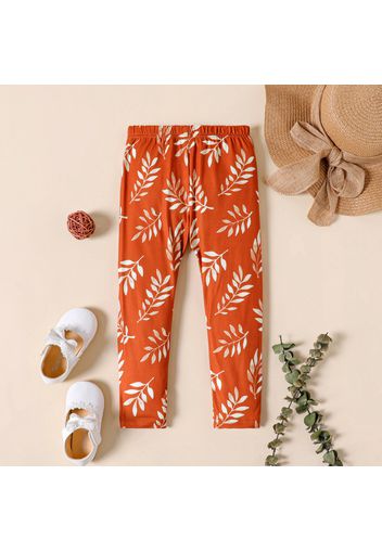 Toddler Gril Floral Leaf Print Elasticized Leggings