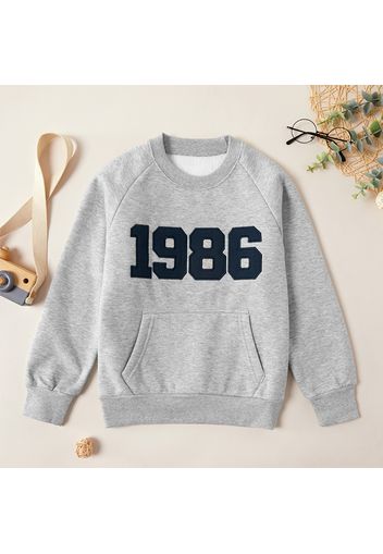 Kid Boy Number Embroidered Fleece Lined Raglan Sleeve Pullover Sweatshirt