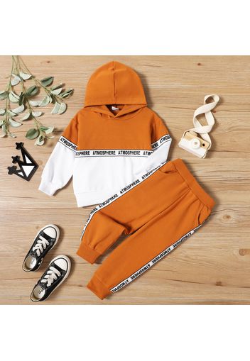 2-piece Toddler Boy Letter Print Colorblock Hoodie Sweatshirt and Pants Set