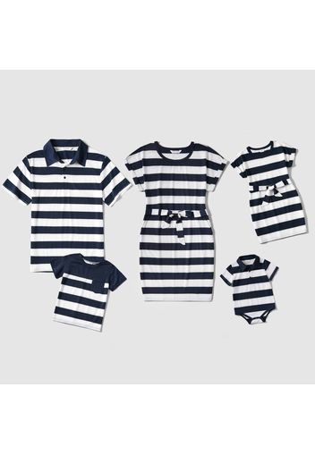 Blue and White Thick Stripes Short-sleeve Family Matching Sets