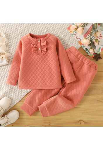 2-piece Toddler Girl Ruffled Argyle Textured Sweatshirt and Solid Color Pants Set