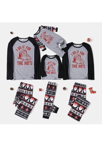 Christmas Santa and Letter Print Grey Family Matching Raglan Long-sleeve Pajamas Sets (Flame Resistant)