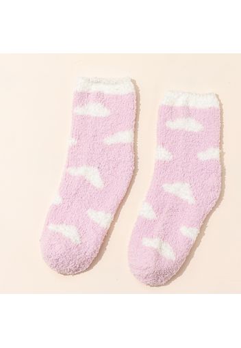 Women Allover Clouds Pattern Autumn Winter Warm Fluffy Socks