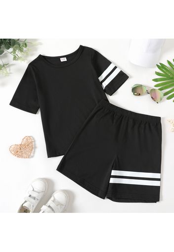 2-piece Kid Boy Striped Short-sleeve Tee and Elasticized Shorts Casual Set