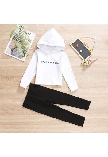 2-piece Toddler Letter Print Hoodie Sweatshirt and Black Leggings Set