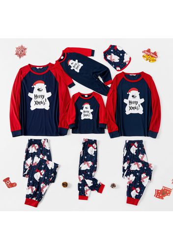 Xmas Polar Bear Print Blue Family Matching Long-sleeve Pajamas Sets (Flame Resistant)