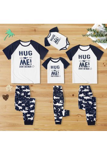 Shark and Letter Print Blue Family Matching Raglan Short-sleeve Pajamas Sets (Flame Resistant)