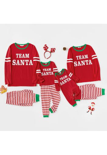 Christmas Letter Print and Striped Red Family Matching Long-sleeve Pajamas Set (Flame Resistant)