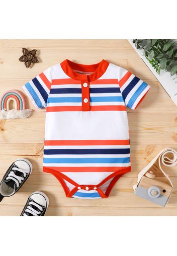 Baby Boy Button Design Striped Short-sleeve Romper