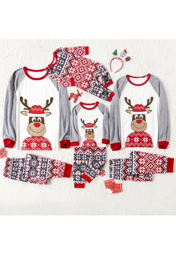 Christmas Cartoon Reindeer Print Family Matching Raglan Long-sleeve Pajamas Sets (Flame Resistant)