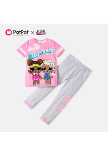 L.O.L. SURPRISE! 2pcs Kid Girl Letter Print Striped Short-sleeve Pink Tee and Pants Set