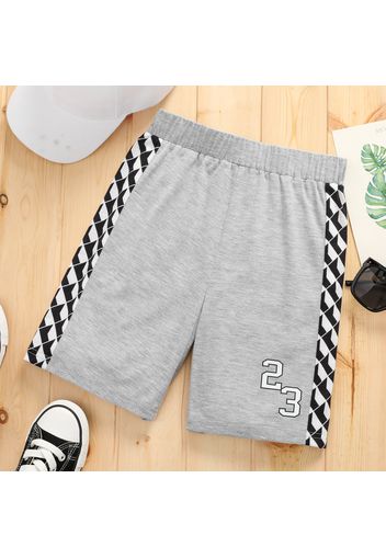 Kid Boy Number Print Plaid Short-sleeve Elasticized Shorts