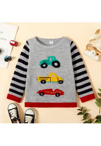 Toddler Boy Casual Vehicle Car Pattern Striped Sweater