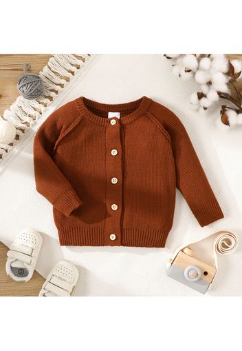 Baby Boy/Girl Button Up Solid Knitted Long-sleeve Cardigan Sweater